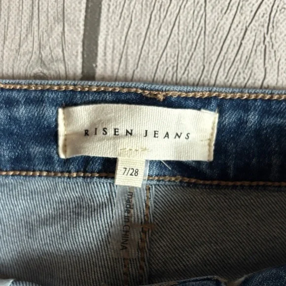 Risen Blue Distressed Straight Leg Jeans - Picture 2 of 5